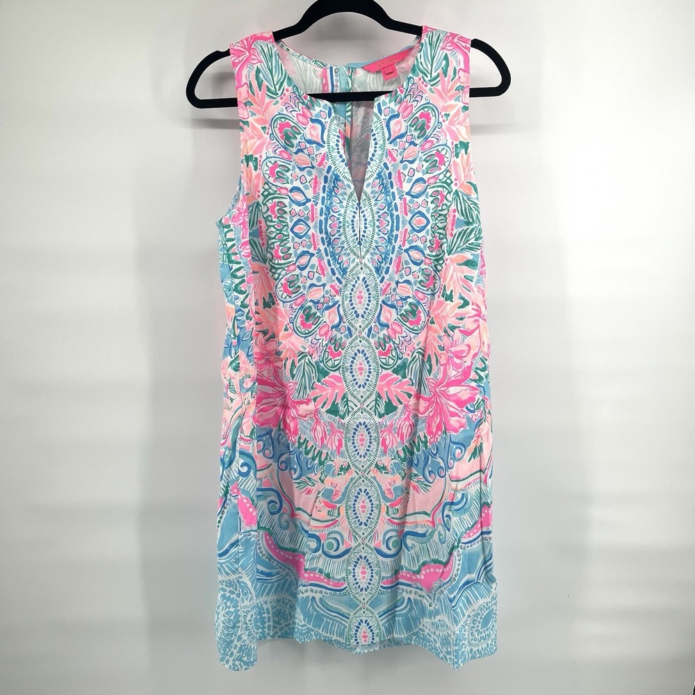 Lilly Pulitzer Kelby Shift Dress Size 8 Hot Tamale Sleeveless Stretch Floral